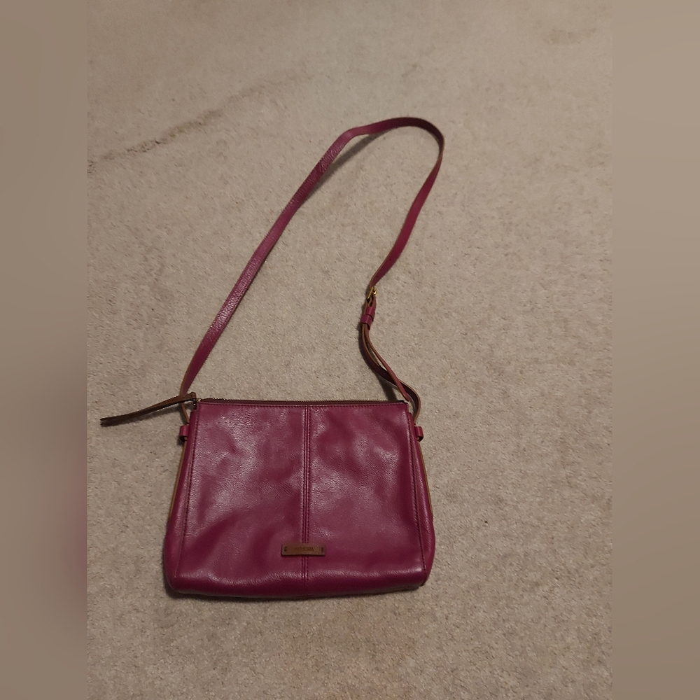 Fossil Magenta Leather Shoulder Bag
